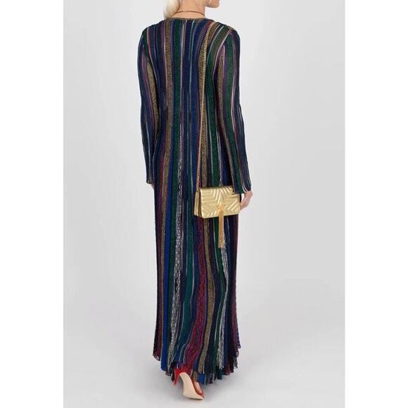 MISSONI Long Cardigan Duster Metallic Sweater IT38 Open Front Striped Italy NEW - Picture 4 of 12